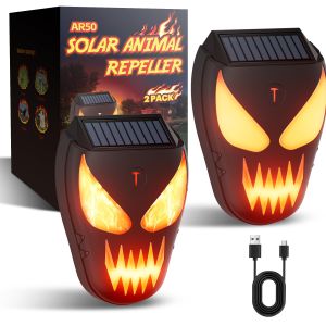 2/4 Packs Solar Racoon Repellent Outdoor Devices with Dynamic Flashing Lights Effective Coyote Raccoon Skunk Deer & Hawk Deterrent-Waterproof Predator Light for Chicken Coop Garden Farm