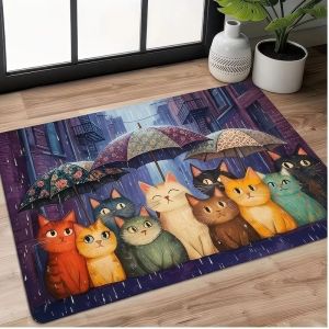 VIKAMA Starry Sky Cat Print Area Rug Moon Star Constellation Art Non Slip Floor Mat For Entrance Bedroom Study Room Home Decor