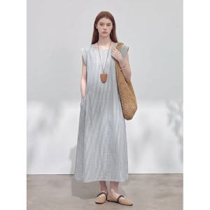 GULILI | Striped Round Collar Flounce Sleeve Womens Long Dress