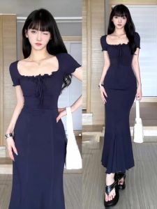 ZHENMANZI | Flattering French Style Blue Dress Slim Pear-shaped Figure Fish Tail