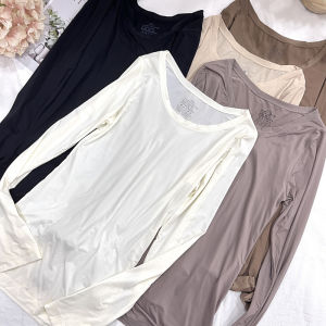 ฤดูใบไม้ร่วงและฤดูหนาวแก้วเสื้อการดูแลผิวรุ่นบางอบอุ่นชุดชั้นในผู้หญิงกางเกงผ้ายืดรัดรูปแขนยาวมาส์กหน้าฤดูใบไม้ร่วง