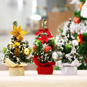 Tabletop Christmas Tree Mini Tabletop Artificial Christmas Tree with Ribbon Bow and Ball Ornaments Decorations for Home Office