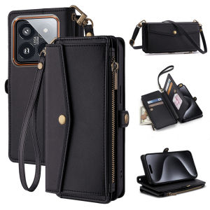 Lanyard Case for Xiaomi 12T 12T 12 12S 13 13T Flip Leather Wallet Cards for Xiaomi 14 Lite 12X 12S Poco F6 Pro Holder Cover Bag