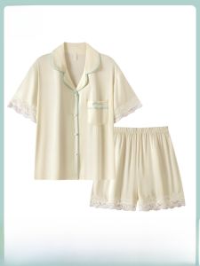 MiiOW | Cat Woman Summer Sleepwear Ice Silk Skin-friendly Breathable Simple High-end Home Clothes Set For Women Short Sleeve Shorts