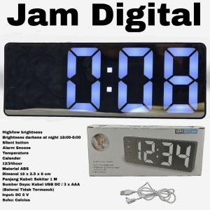 Jam Digital Weker Alarm Mirror Clock Temperature Jam Meja