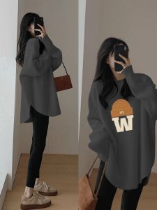 Nữ Chiều Dài Vừa Phải Dày Dặn Lông Cừu Áo Thun Dài Tay Che Giấu Cá Mập Thịt Quần Áo Mùa Đông Cotton Vải Bông Polyester Co Giãn Sợi