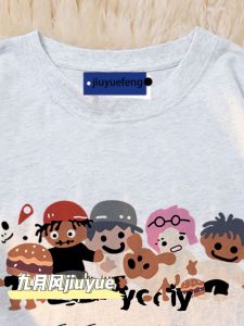 เสื้อยืดคู่รักแขนสั้นผ้าฝ้ายแท้ 100% ทรงหลวม ลายการ์ตูน เทรนด์ใหม่ สำหรับผู้ชายและผู้หญิง ฤดูร้อน 2024