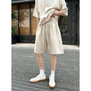 Apricot Old Money Style Thin Set Ice Silk Ramie Short Sleeve Shirt and Trousers For Men