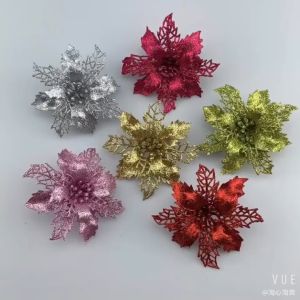 Hiasan Bunga Cantik Pohon Natal Bunga Glitter Christmas CCC