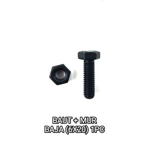 Baut Mur Baja 6 X 20 (+ Mur) Harga Per 1 PC - Baud Mor Baja M6 Bibir Topi 6mm Panjang 20mm mili Kunci 10
