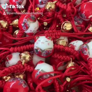 Jasongo123 Lucky Ceramic Cat Adjustable String Braided Beads Bell Wrist Chain for women & kids