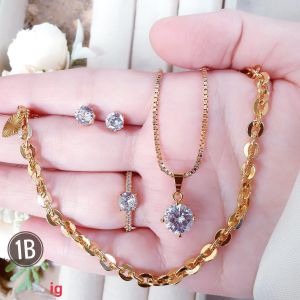 RinaXp- Set Perhiasan Wanita Lengkap Kalung Gelang Cincin Anting Model Simpel Permata Zircon Xuping