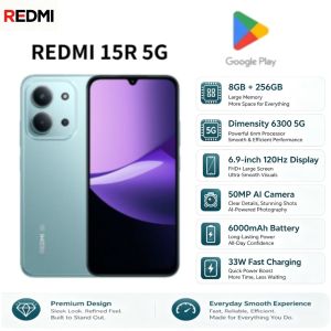 Redmi | Redmi 15R 5G Smartphone 8GB+256GB Dimensity 6300 5G Chip 6000mAh Battery 33W Fast Charge 6.9 120Hz Eye-Care Screen