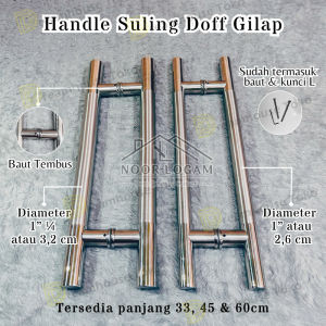 Handle Pintu Rumah Stainless Baut Tembus Suling Doff Gilap 33cm 45cm 60cm