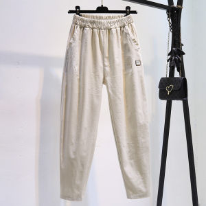 Womens Cotton Linen Casual Pants Thin Summer New Straight Loose Cucumber High Waist Nine Points Harlan Pants Asymmetrical
