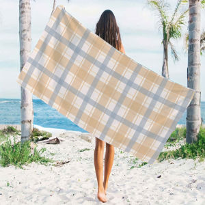 beige blue plaid Beach Towels Ultra Lightweight Quick Drying Super Absorbent Summer Essential Fast-Drying Towel for Beach