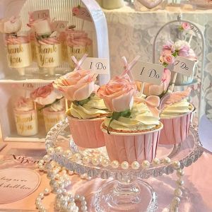 Wedding Pink Dessert Table Decoration Engagement Paper Cup Cake Ties Mousse Push Pop Stickers White Pink Wedding Supplies