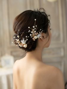 Handmade Silk Flower Hairband Korean Japanese Style Wedding Bridal Gown Clip on Hair Accessories Dream Lake Fashion Jewelry