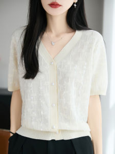 YUEXINYIRONG | Versatile French Vintage Floral V-neck Short Sleeve Knitted Sweater