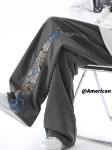 Retro American Mens Straight Leg Thin Casual Pants Autumn New Style Fashion Brand Wide Leg Sports Long Trousers