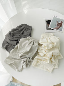 กางเกงขายาวผ้าไหมน้ำแข็งหลวมๆ สำหรับผู้หญิงในช่วงฤดูร้อน กางเกงขายาวทรงหลวมสบายๆ สีเทาบุหรี่ เอวยางยืด สไตล์ลำลอง