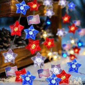 Patriotic American Flag Star String Lights Battery Operated LED Fairy Lights 4th of July Independence Day Decorative Lights
