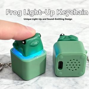 Croaking Frog Fidget Toy Keychain Rechargeable Frog Keychain with Sound & LED Lights Funny Frog Keyboard Clicker Stress Relief