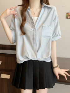 plus Size Summer New Loose Slimming Short Sleeve Asymmetrical Chiffon Shirt Womens Original Design Bubble Sleeve Polyester Fiber