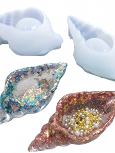 เรซิน DIY ทรงหอยสีทองขนาดใหญ่ กระจกสำหรับเก็บเครื่องประดับและไข่มุก เครื่องประดับแฟชั่นสำหรับผู้หญิง