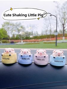 Cute Pig Figurine Car Decorative Accessory Creative Moving Head Center Console Interior Decoration Carriage Goddess