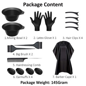 15 Pcs/Set Paket Alat Cat Semir Rambut Salon / Mangkok Semir Sisir Semir Rambut Kuas Cat Rambut / Jubah Cat Semir Rambut / Sarung Tangan Karet / Tutup Telinga Kuping Untuk Cat Rambut / Jepit Rambut Bebek Salon