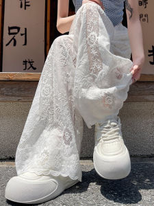 Lace Sweet Floral Cutout High-waisted Loose Wide-leg Pants