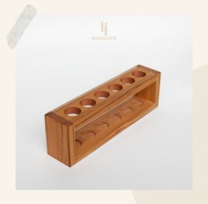 Rak Pajangan Biji Kopi Kayu Jati / Display Tempat Botol Kopi Kaca / Tempat Penyimpanan Tabung Teh / Coffee Bean Tube Storage / Dudukan Jar Bumbu Dapur / Tea Tube Wooden Stand Holder