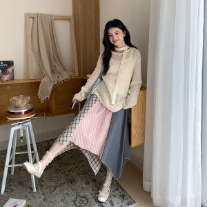 Colorful Patchwork Plaid Irregular Midi Skirt