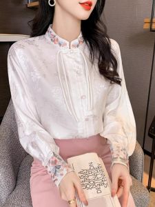 WANGGONGZHU | New Chinese Style Embroidered Shirt Women Design Sensation Small Audience 2025 Retro Hanfu Womens Button Long Sleeve Top