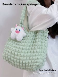 Korean Style Canvas Tote Bag Womens Shopping Bag Underarm Bubble Shoulder Handbag Polyester Material Casual Leisure Bag