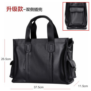Genuine Leather Mens Handbag Business Trip Briefcase Shoulder Crossbody Computer Bag Large Capacity Handheld Bag for Youth