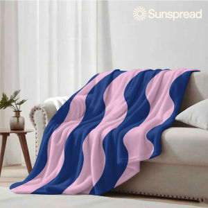 Blue Pink Wave Soft Warm Flannel Blanket Lightweight Cozy Christmas Halloween Home Decor Room