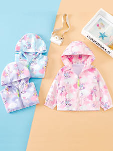 เด็กผู้หญิง ฤดูใบไม้ผลิ ฤดูใบไม้ร่วง น้ำหนักเบา กันลม ลำลอง เสื้อแจ็คเก็ต เด็กทารก เสื้อโค้ท ซิป คอกลม การ์ตูน ลาย ผ้าขนแกะ เสื้อแจ๊กเก็ตมีเส้น