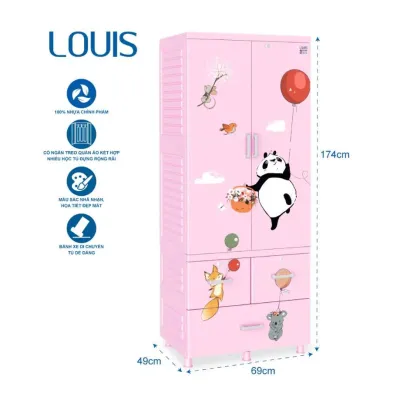 [RÁP SẴN-FREESHIP] Tủ nhựa Louis Qui Phúc chính phẩm thiết 2 cửa + giá treo quần áo chắc chắn Kèm ổ khoá an toàn - nội thất Khả Vy