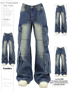 กางเกงยีนส์แนวช่างกลมีกระเป๋าหลายใบแนววินเทจสไตล์อเมริกันสำหรับผู้หญิงกางเกงขากว้างเอวสูงทรงหลวมออกแบบพิเศษแนวไฮสตรีทใส่แล้วดูผอมเพรียวแบบสำหรับฤดูใบไม้ผลิและฤดูใบไม้ร่วง