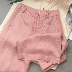 Elegant High Fashion Spring Womens Cotton Linen Wide Leg Trousers