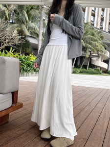 สีขาว สูง เอว ทรงเอ กระโปรงยาวปานกลาง ผู้หญิง เรียบง่าย สไตล์ ฤดูใบไม้ผลิ ฤดูร้อน ยาว กระโปรง สตูดิโอ BaBao Half Body กระโปรง