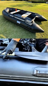 เรือยาง จู่โจม V2. rubber boat สีดำ แบรนด์ Thai Marine 3.30m. PVC.0.9mm. รีดร้อน