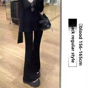 145 Small Black Weila Sports Pants Female Spring and Autumn 150 High Waist Slim Flare Pants Casual American Sweatpants