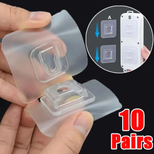 10pairs Double-Sided Adhesive Wall Hooks / Transparent Invisible Hook Hanger / Strong Traceless Storage Holder / Power Strip Fixator Hooks for Kitchen Bathroom