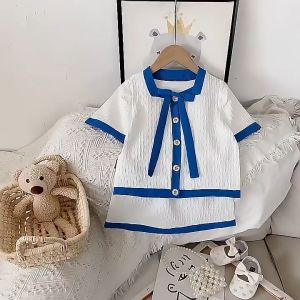 [2-9 years old] Blue Nautical Style Children Kids 2pcs Top & Skirt Girl Set
