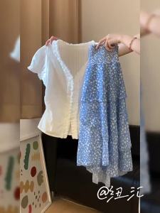 NIUVIES | New Style Blue Floral Half Dress Set White Shirt Short Skirt