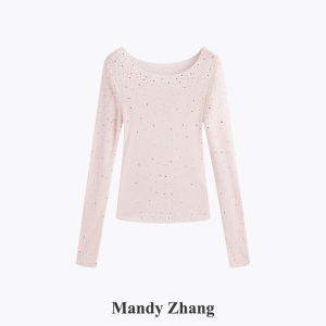 Soft Silk & Wool One-shoulder Rhinestone Pink Knit Top