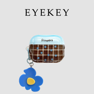 Eyekey Ins Compatible AirPods pro 3rd 4th Generation Protective Case Autumn Winter Vintage Brown Plaid Small Blue Flower Apple Wireless Bluetooth Earphone Cover Women Style